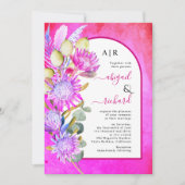 Protheembloemen en parelgrasmagenta bruiloft kaart (Voorkant)