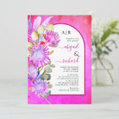 Protheembloemen en parelgrasmagenta bruiloft kaart (Staand voorkant)