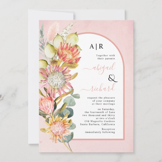 Protheembloemen pampagras en eucalyprus bruiloft kaart (Voorkant)