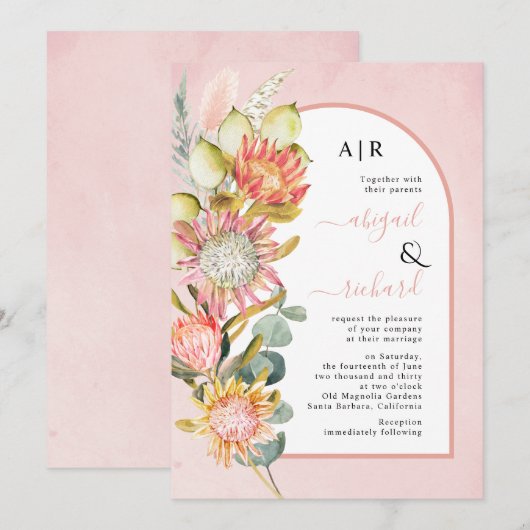 Protheembloemen pampagras en eucalyprus bruiloft kaart (Voorkant / Achterkant)