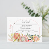 Protheembloemen pampagras en eucalyprus bruiloft RSVP kaartje (Staand voorkant)