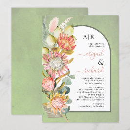 Protheembloemen pampas grasgroen bruiloft kaart