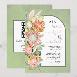 Protheembloemen QR-code RSVP Groene bruiloft Kaart