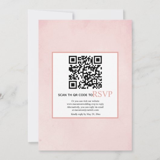 Protheembloemen QR-code RSVP roze bruiloft Invi Kaart (Achterkant)
