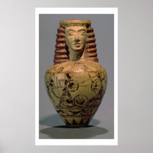 Proto-Corinthische aryballos met een menselijk hoo Poster