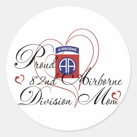 Proud 82nd Airborne Mam Heart Ronde Sticker (Voorkant)