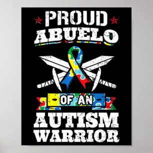 Proud Abuelo van een Autism Warrior Awareness Ribb Poster