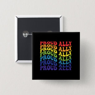 Proud Ally LGBTQ Gay Pride Regenboog Vierkante Button 5,1 Cm