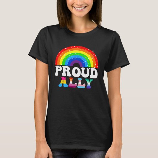 Proud Ally LGBTQ Lesbian Gay Bisexual Trans Rainbo T-shirt (Voorkant)