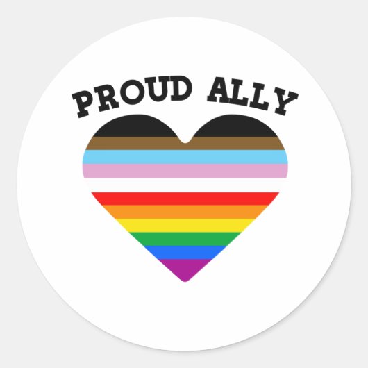 Proud Ally Progress Pride Ronde Sticker (Voorkant)