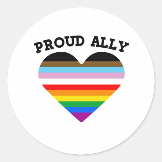 Proud Ally Progress Pride Ronde Sticker (Voorkant)