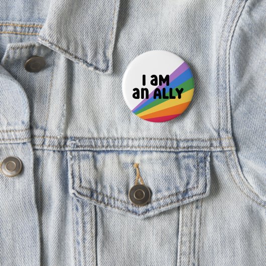 Proud Ally Rainbow Pride Month Button (In situ)
