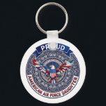 Proud American Air Force Daughter Sleutelhanger<br><div class="desc">This design features colorful American eagle with its wings widely spread. The eagle is located over the magic mandala and is decorated with the USA flag. The colorful text "Proud American Air Force Daughter" goes around the image. A beautiful family gift for a girl or woman. Do not forget to...</div>