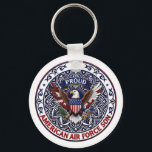 Proud American Air Force Son Sleutelhanger<br><div class="desc">This design features colorful American eagle with its wings widely spread. The eagle is located over the magic mandala and is decorated with the USA flag. The colorful text "Proud American Air Force Son" goes around the image. A beautiful family gift for a boy or a guy. Do not forget...</div>