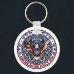 Proud American Air Force Son Sleutelhanger<br><div class="desc">This design features colorful American eagle with its wings widely spread. The eagle is located over the magic mandala and is decorated with the USA flag. The colorful text "Proud American Air Force Son" goes around the image. A beautiful family gift for a boy or a guy. Do not forget...</div>