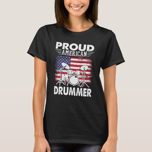 Proud American Drummer US Flag Musicians And Percu T-shirt (Voorkant)