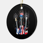 Proud American Flag Guitar Fireworks Patriottic 4t Keramisch Ornament (Links)