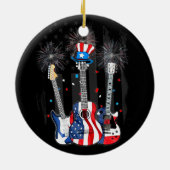 Proud American Flag Guitar Fireworks Patriottic 4t Keramisch Ornament (Achterkant)