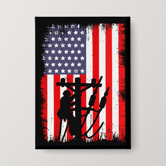 Proud American Lineman Patriotic Utility Worker Button (Voorkant)