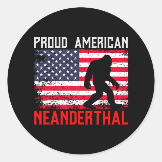 Proud American Neanderthaler | Amerikaanse vlag &  Ronde Sticker (Voorkant)