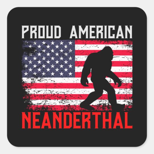 Proud American Neanderthaler | Amerikaanse vlag &  Vierkante Sticker (Voorkant)