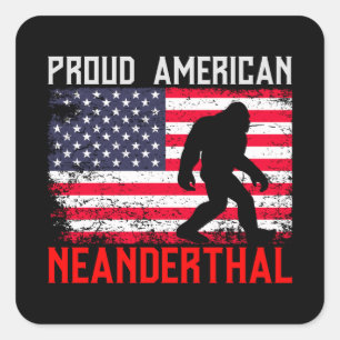 Proud American Neanderthaler   Amerikaanse vlag &  Vierkante Sticker
