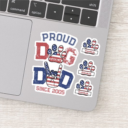 Proud American Pet Dog Dad Lover US Flag Sticker (Detail)