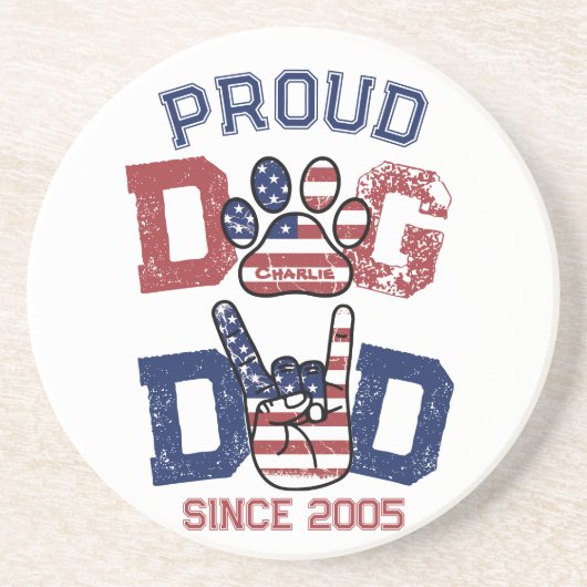 Proud American Pet Dog Dad Lover US Flag Zandsteen Onderzetter (Voorkant)