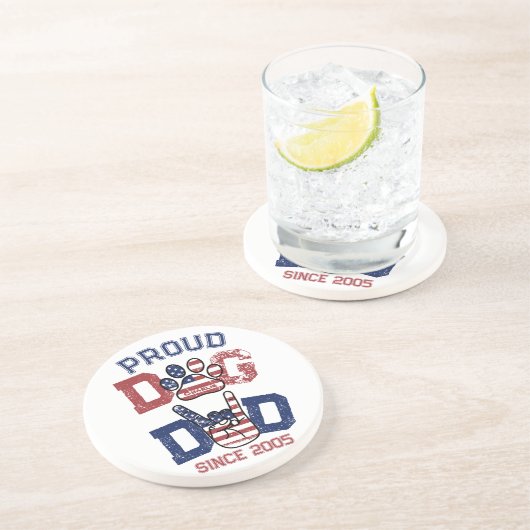 Proud American Pet Dog Dad Lover US Flag Zandsteen Onderzetter (Zijkant)