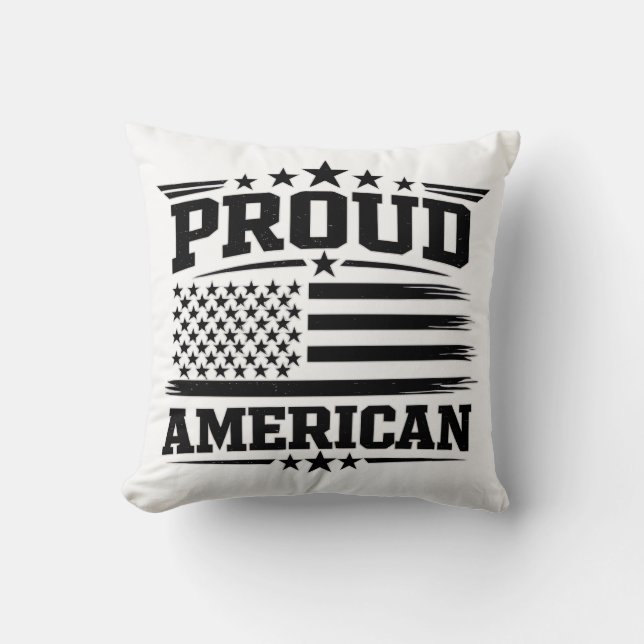 Proud Amerikaanse Vlag Witte Worp Kussen (Voorkant)