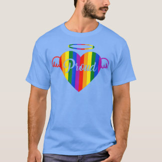 Proud Angel Heart LGBTQ Rainbow Pride Flag Heart T-shirt
