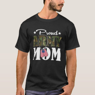 Proud Army Mam American Flag Dog Label Veteran Mil T-shirt
