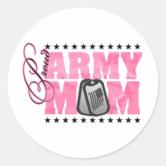 Proud Army Mam Pink Camo Ronde Sticker (Voorkant)