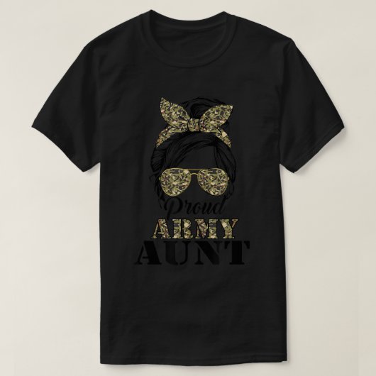 Proud Army tante Camouflage Messy Bun Soldier Moth T-shirt (Design voorkant)