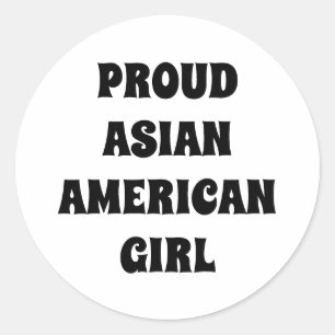 Proud Asian American Girl zwarte witte typografie Ronde Sticker
