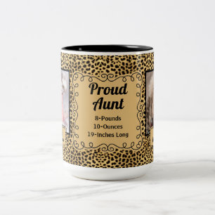 Proud Aunt Cheetah Animal Print with Baby Photos Tweekleurige Koffiemok