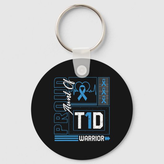 Proud Aunt Of T1d Warrior Ribbon Diabetes Awarenes Sleutelhanger (Voorkant)