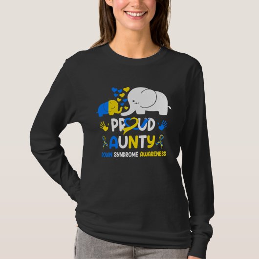 Proud Aunty Down Syndrome Awareness Yellow Blue Ri T-shirt (Voorkant)