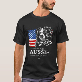 Proud Aussie Shepherd Mam American Flag Patriotic T-shirt