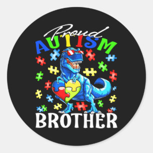 Proud Autism Brother Dinosaur Autism Awareness Ronde Sticker