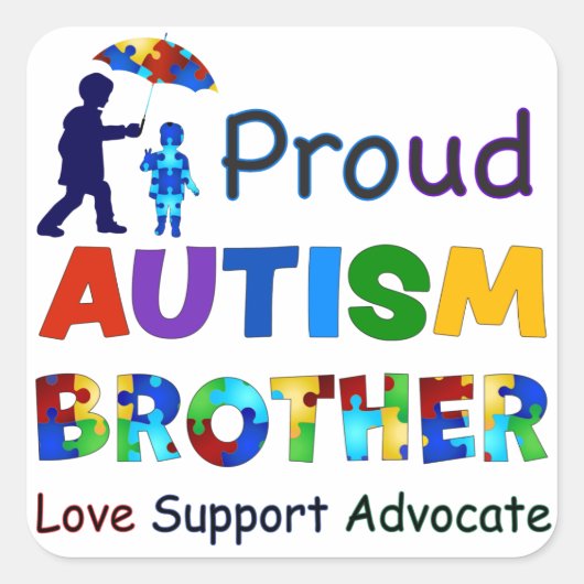 Proud Autism Brother Vierkante Sticker (Voorkant)
