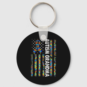 Proud Autism Grandma American Flag Autism Awarenes Sleutelhanger