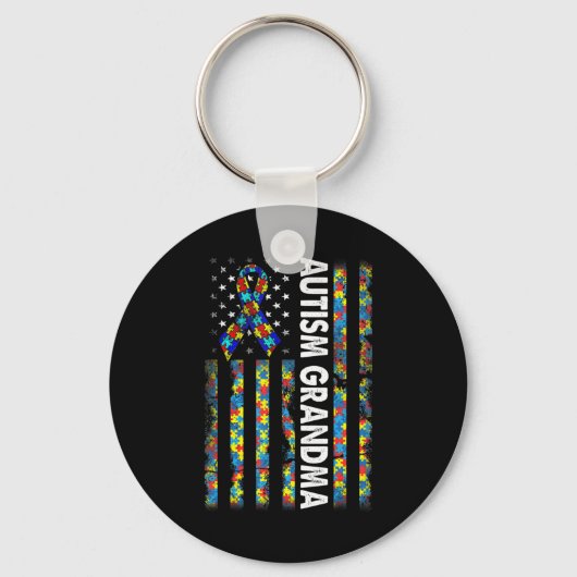 Proud Autism Grandma American Flag Autism Awarenes Sleutelhanger (Voorkant)