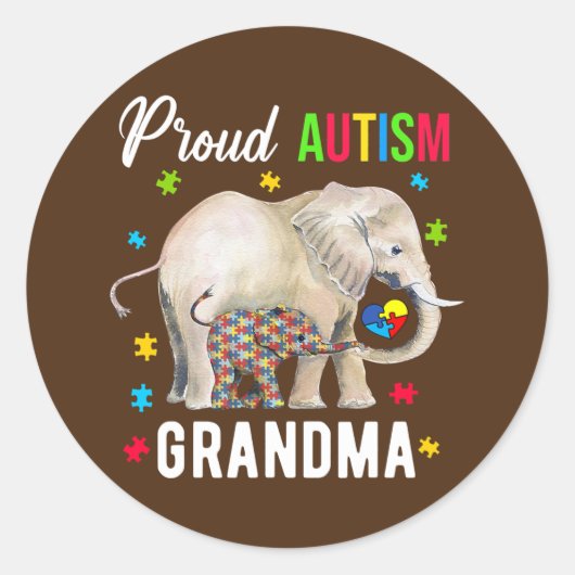 Proud Autism Grandma Funny Autism Awareness Papa Ronde Sticker (Voorkant)