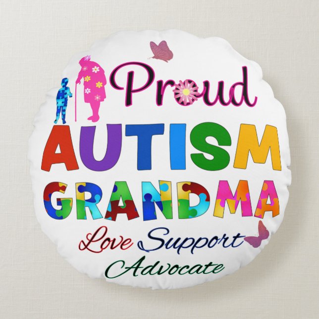 Proud Autism Grandma Rond Kussen (Voorkant)