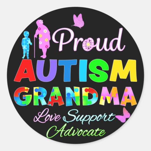 Proud Autism Grandma Ronde Sticker (Voorkant)