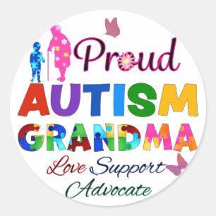 Proud Autism Grandma Ronde Sticker