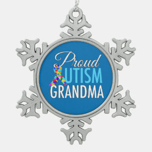 Proud Autism Grandma Tin Sneeuwvlok Ornament