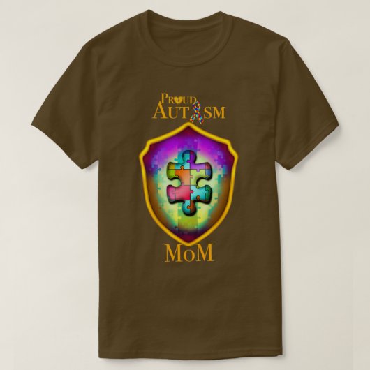 Proud Autism mam autisme puzzle shield T-shirt (Design voorkant)