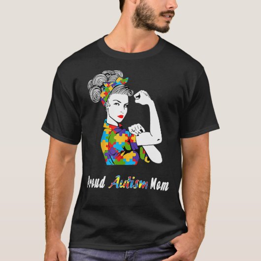 Proud Autism Mam World Autism Awareness Day Maand T-shirt (Voorkant)